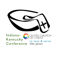 A rainbow circle logo with "Indiana-Kentucky Conference United Church of Christ" text, including the phrase "to love and serve" at the bottom.
